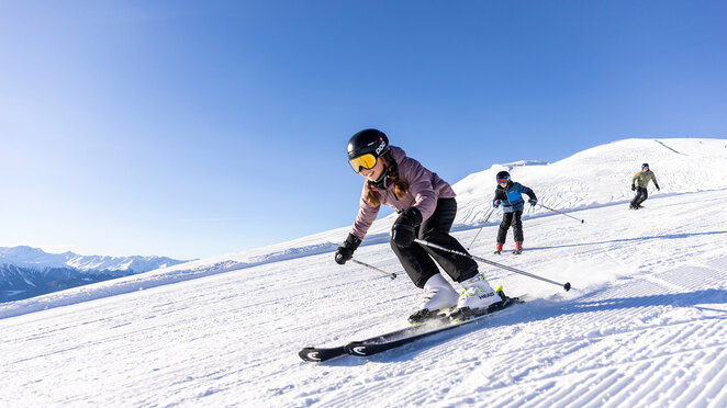 Skifahrer auf der Frommesabfahrt